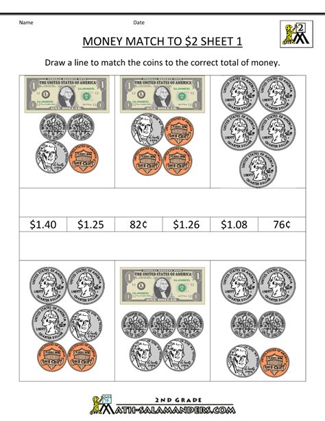 See how far you can get! 2nd Grade Money Worksheets up to $2 | Money math worksheets, Money math, Money worksheets