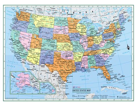 Usa United States Wall Map Color Poster 32x24 Large Print Rolled