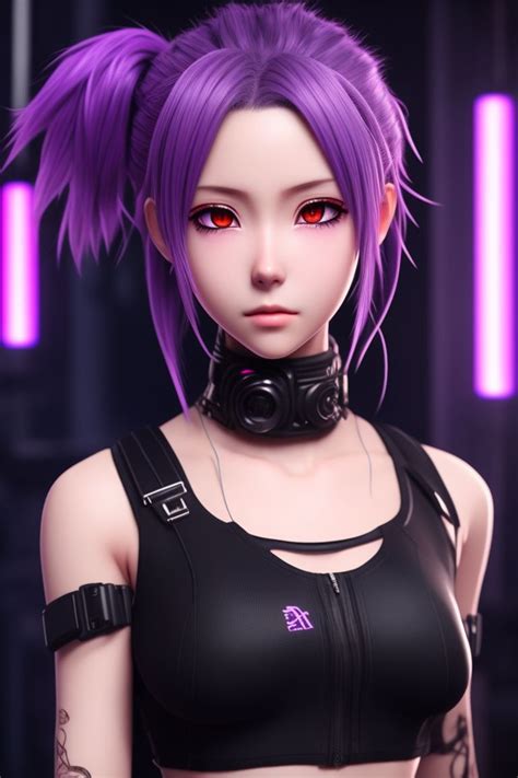Winding Koala Anime Girl With Purple Hair Tied In A Ponytail She Wears A Spaghetti Strap Top