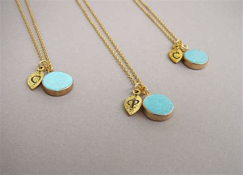 Turquoise Necklace For Women Initial Necklace Letter Pendant Etsy