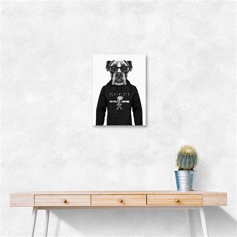 Boxer Dog In A Hoodie Black And White Wall Art