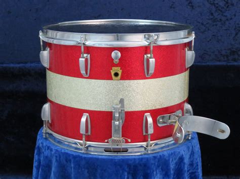 Ludwig Kick 10 X 14 Sparkling Red And Silver Pearl Wood Marching Snare