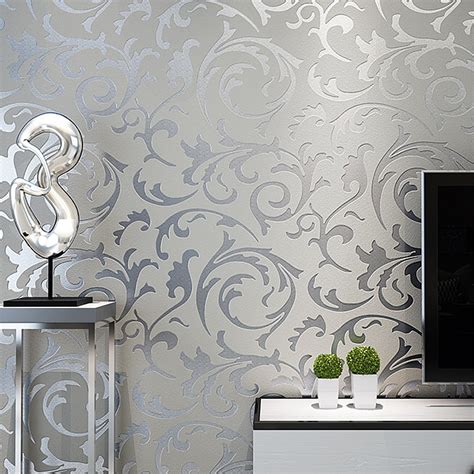 Grey 3d Victorian Damask Embossed Wallpaper Roll Luxury Classic Silver