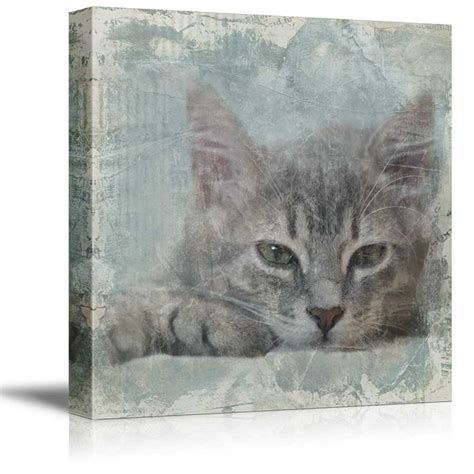 Wall26 Square Cat Series Canvas Wall Art Cat With Grunge Background