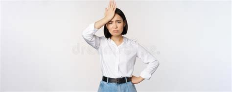 Bothered And Tired Asian Woman Looking Complicated Slap Forehead