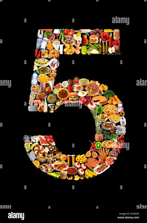 Foodfont Number Five On Black Stock Photo Alamy