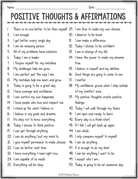 Free therapeutic worksheets for counselors working with kids and teens. 101 free printable list of positive thinking affirmations ...