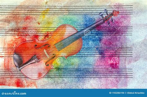 Vintage Violin Background Melody Concept Old Music Sheet In Colorful