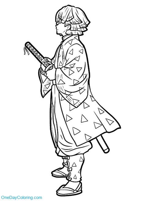 Zenitsu Agatsuma Standing In Profile Coloring Page Printable