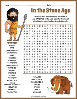 Early Humans Worksheet Stone Age Word Search By Puzzles To Print