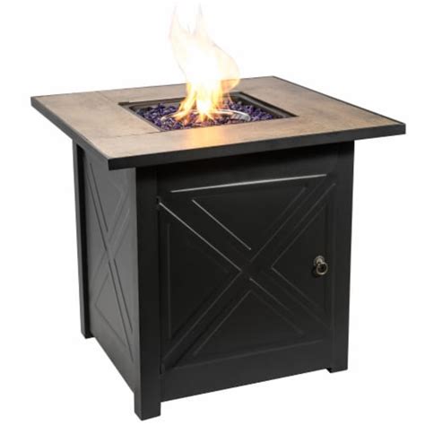 Teamson Home Outdoor Square 27 Propane Ceramic Gas Fire Pit With Steel