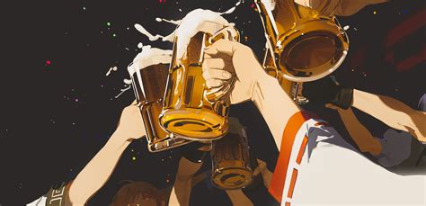 Beer Confetti Anime Girls Anime Boys Alcohol 2690x1300 Wallpaper