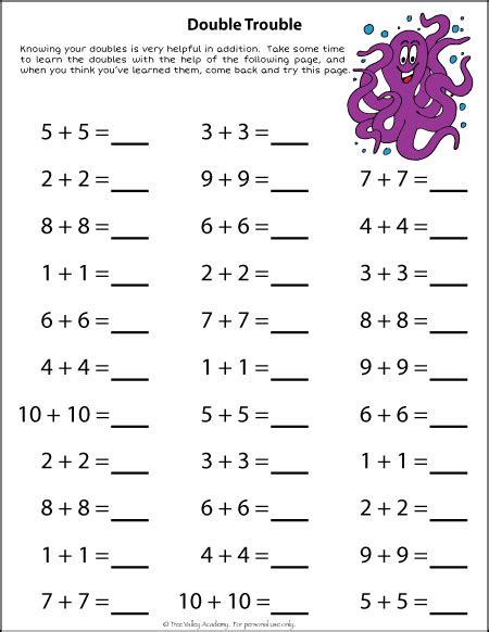 Doubles Addition Worksheets