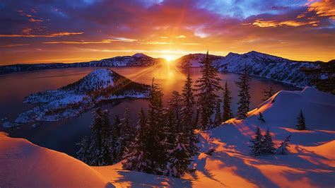 1290x2796px 2k Free Download Crater Lake In Winter Oregon Trees