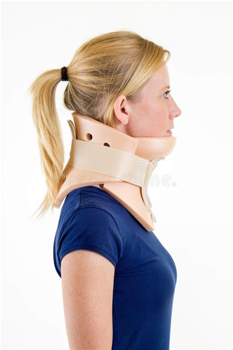 Blond Woman Wearing Neck Brace In Studio Stock Image Image Of Blond