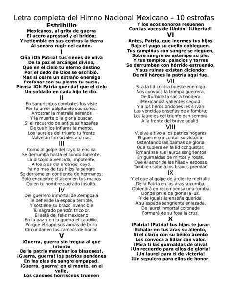 Letra Completa Del Himno Nacional Mexicano I Ciña ¡oh Patria Tus