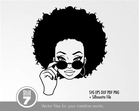 Black Woman Svg Afro Woman With Sunglasses Svg Svg Cutting File Eps Dxf Pdf Png Silhouette File