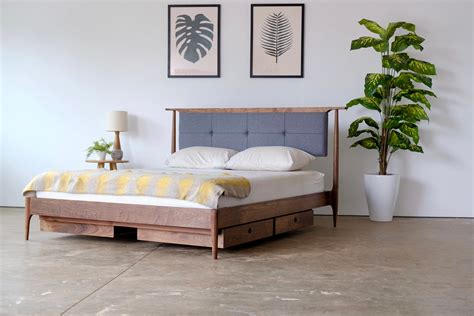 Mid Century Modern Platform Bed Solid Walnut Platform Bed Etsy
