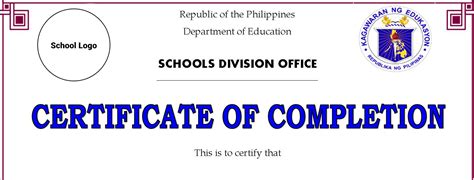 Deped Certificate Of Completion Template