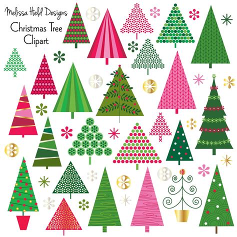 Digital Christmas Tree Clipart Instant Download Etsy