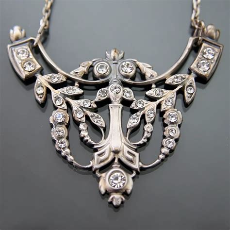 Art Nouveau Paste Necklace Sterling Silver Chain Sterling Silver