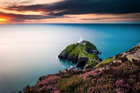 Landscape Wales Lighthouse Flowers Coast Sea Uk Wallpapers Hd