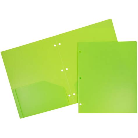 Jam Heavy Duty Plastic 3 Hole Punch School Folders With Pockets Lime