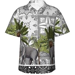 FJAUOQ Camicia Hawaiana Da Uomo Funky Manica Corta Elefanti Etnici