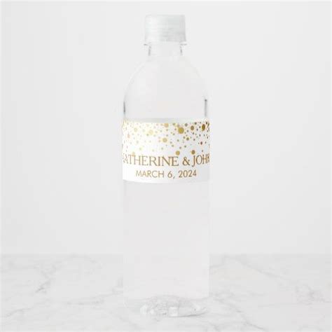 Gold Confetti Dots Wedding Water Bottle Label Zazzle Water Bottle