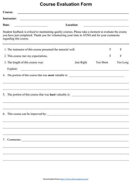 evaluation form samples