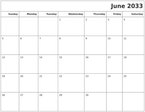 June 2033 Calendars To Print