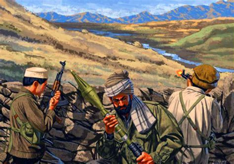 Afghan Mujahideen Fighters Attacking Soviet Troops Military Art War