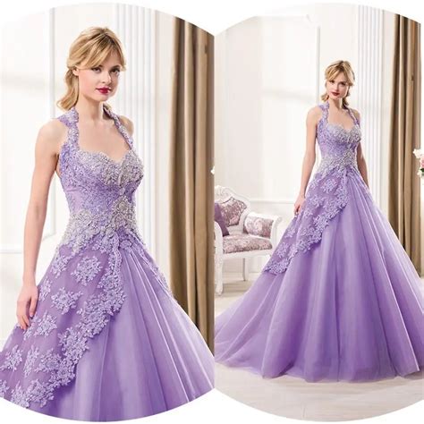 Colored Wedding Dresses 2015 Lavender A Line Wedding Gowns Lace