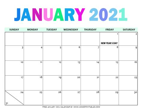 Printable January 2021 Calendar Free Letter Templates