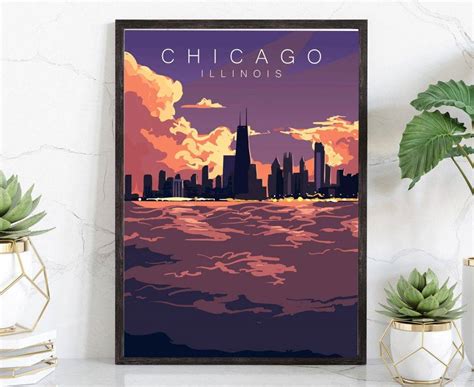 Retro Style Travel Poster Chicago Vintage Rustic Poster Print Home