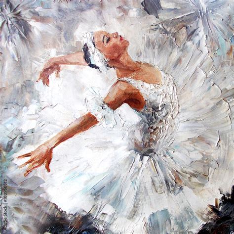Oil Painting Girl Ballerina Drawn Cute Ballerina Dancing Stock