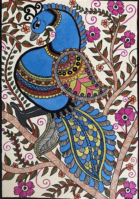Peacock Kalamkari Painting By Indu Prasad Saatchi Art