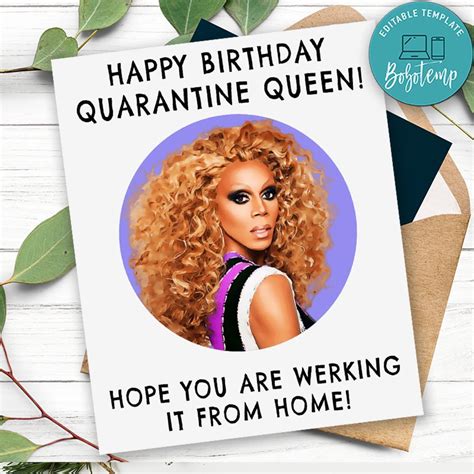 Rupauls Drag Race Happy Birthday Quarantine Queen Card Printable