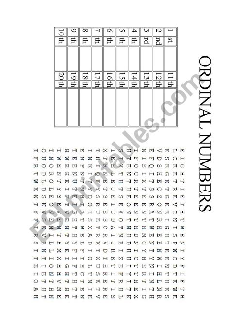 Ordinal Numbers Word Search Esl Worksheet By Anjos Ro