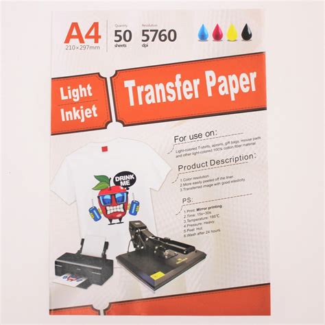 Light Inkjet Heat Transfer Paper For Cotton 50pc 85 X Etsy
