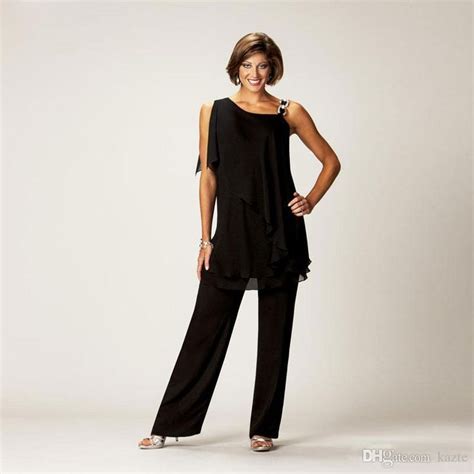 Black Two Pieces Chiffon Mother Of The Bride Pant Suits For Wedding One