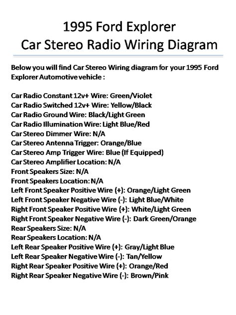 1995 Ford Explorer Stereo Wiring Diagram