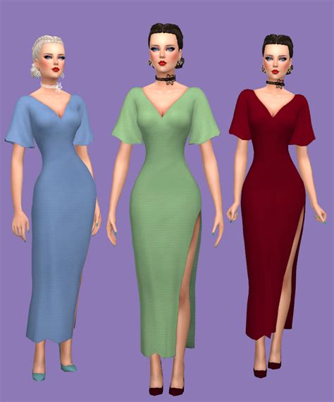 Simsfunstuff Rustys V Shape Midi Dress Recolorhq 21 Swatches