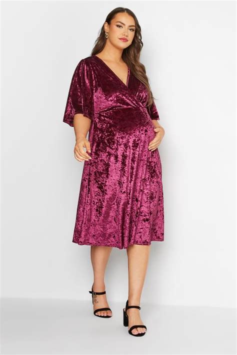 Bump It Up Maternity Plus Size Dark Pink Velvet Midi Wrap Dress Yours