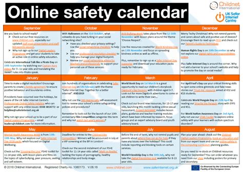E Safety Calendar For 2018 2019 For Schools Central E Safety Partnership
