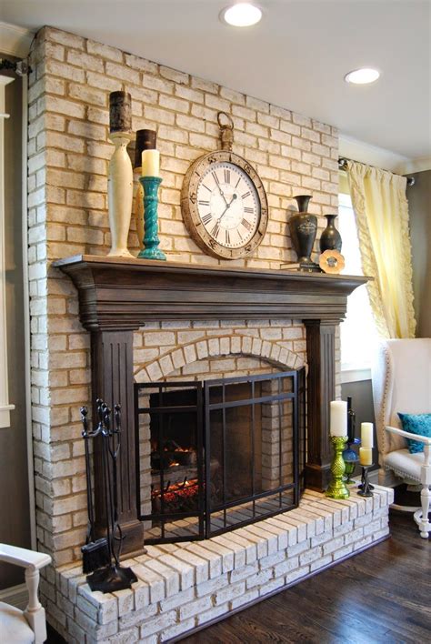 Red Brick Fireplace With White Mantel Repainted For A Cozy Feel Love