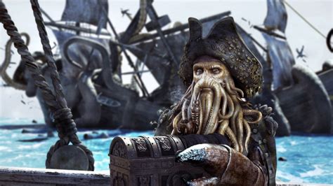 Davy Jones Pirates Of The Caribbean Smoking Pipe Chest Wallpaper