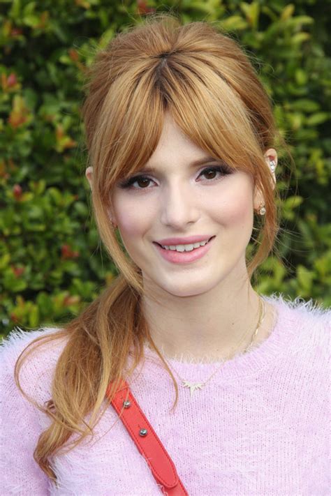 Bella Thorne Straight Ginger Curved Bangs High Ponytail