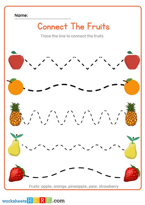 Connect The Fruits Tracing Lines Pdf Worksheets For Kindergarten