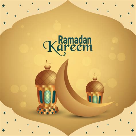 Ramadan Kareem Islamic Muslim Festival With Golden Lantern And Moon